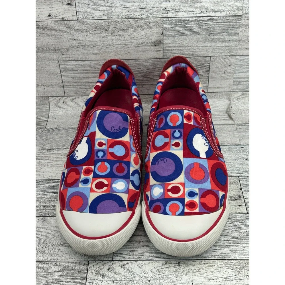 Coach Beale Women Signature C Geometric Slip On Sneakers Red Blue Purple Sz 7B